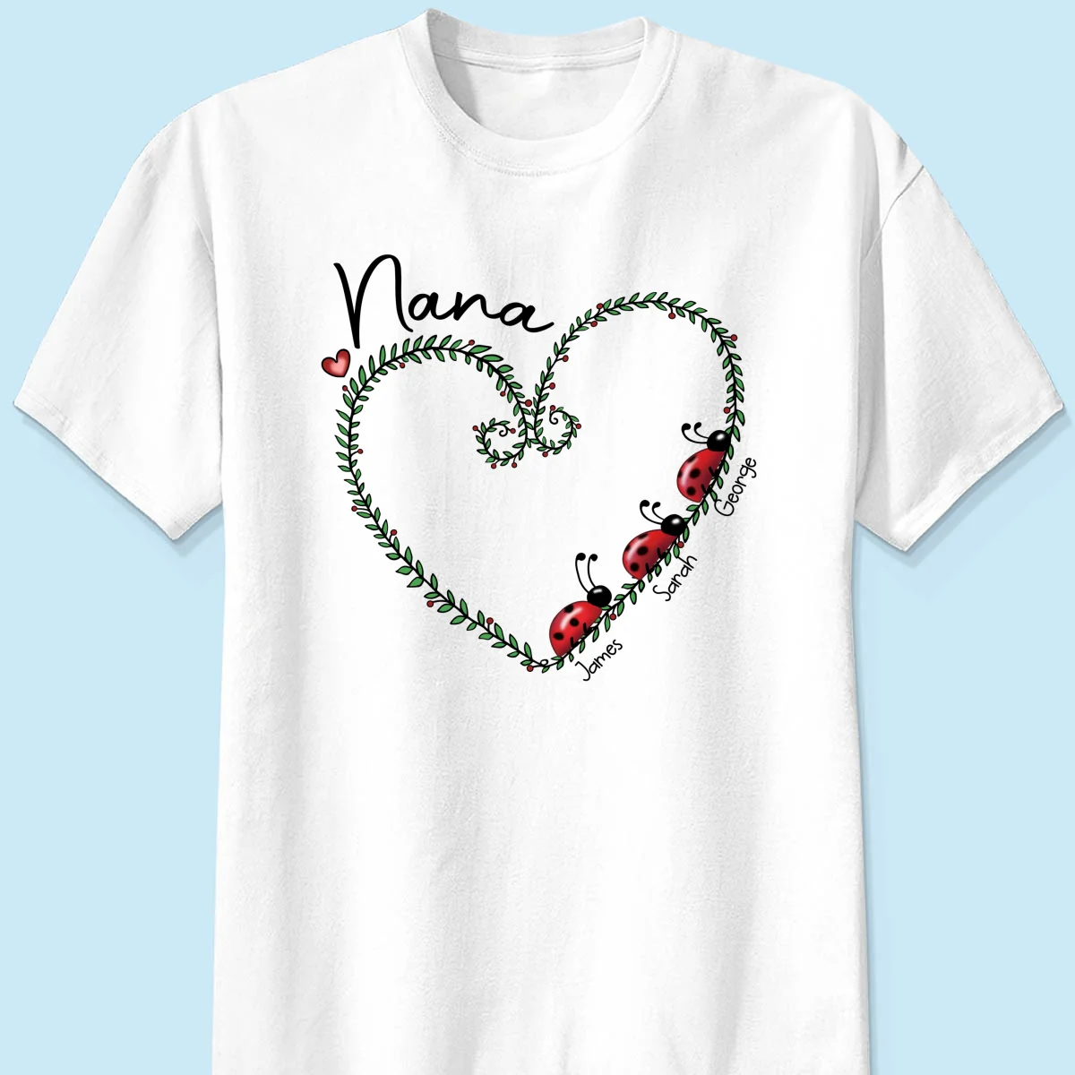 Grandma Mom Ladybug Heart Personalized Shirt - Image 7