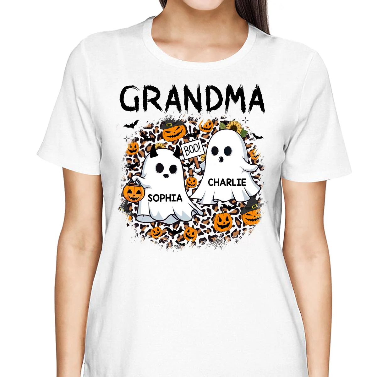 Grandma Mom Leopard Boo Kids Personalized Shirt - Image 2
