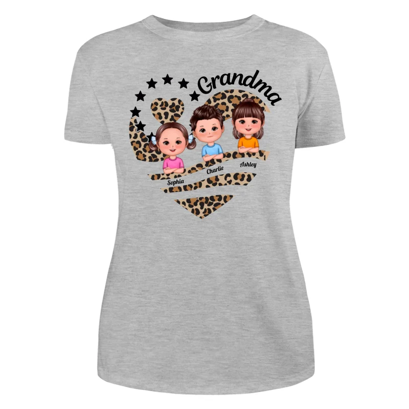 Grandma Mom Leopard Heart Doll Kids Personalized Shirt - Image 10