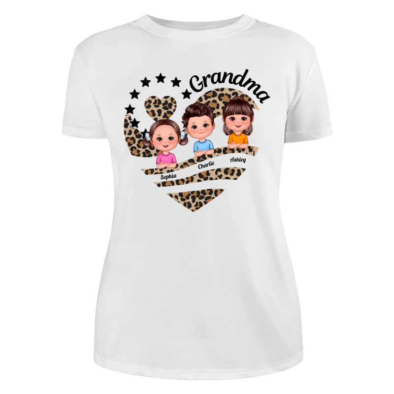 Grandma Mom Leopard Heart Doll Kids Personalized Shirt - Image 9