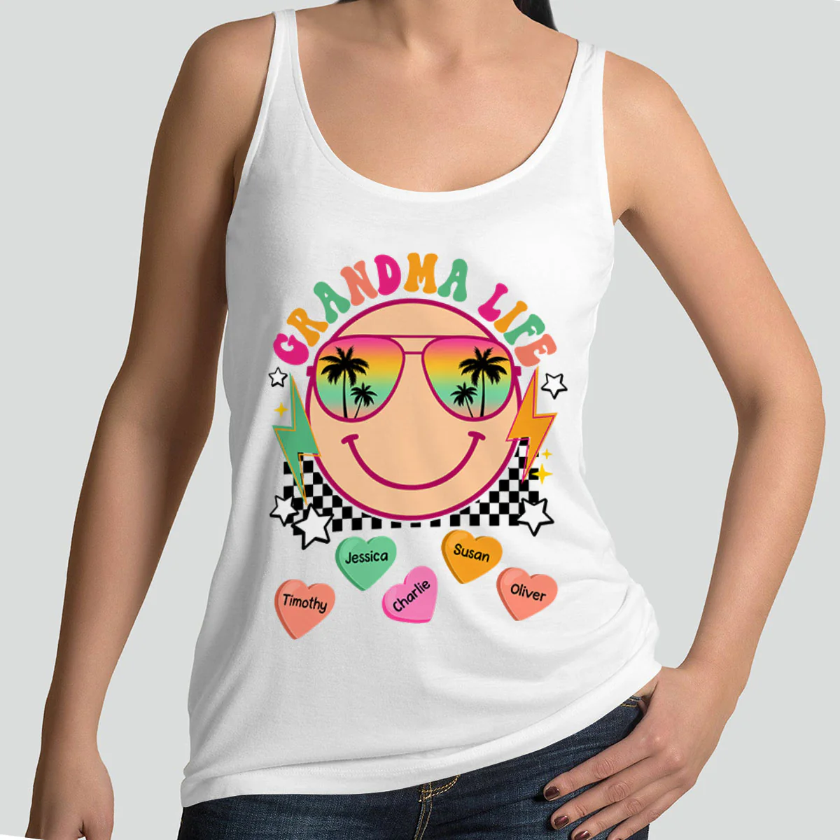 Grandma Mom Life Summer Vibes Personalized Tank Top - Image 2