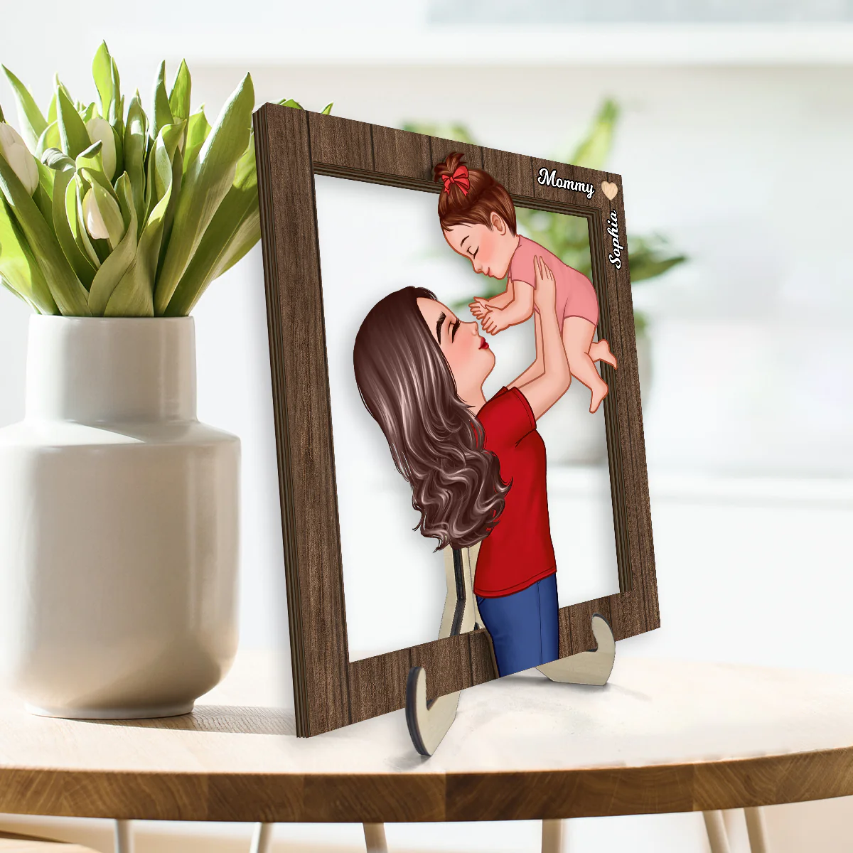 Grandma Mom Lifting Kid Frame Personalized 2-Layer Wooden Plaque - Image 3