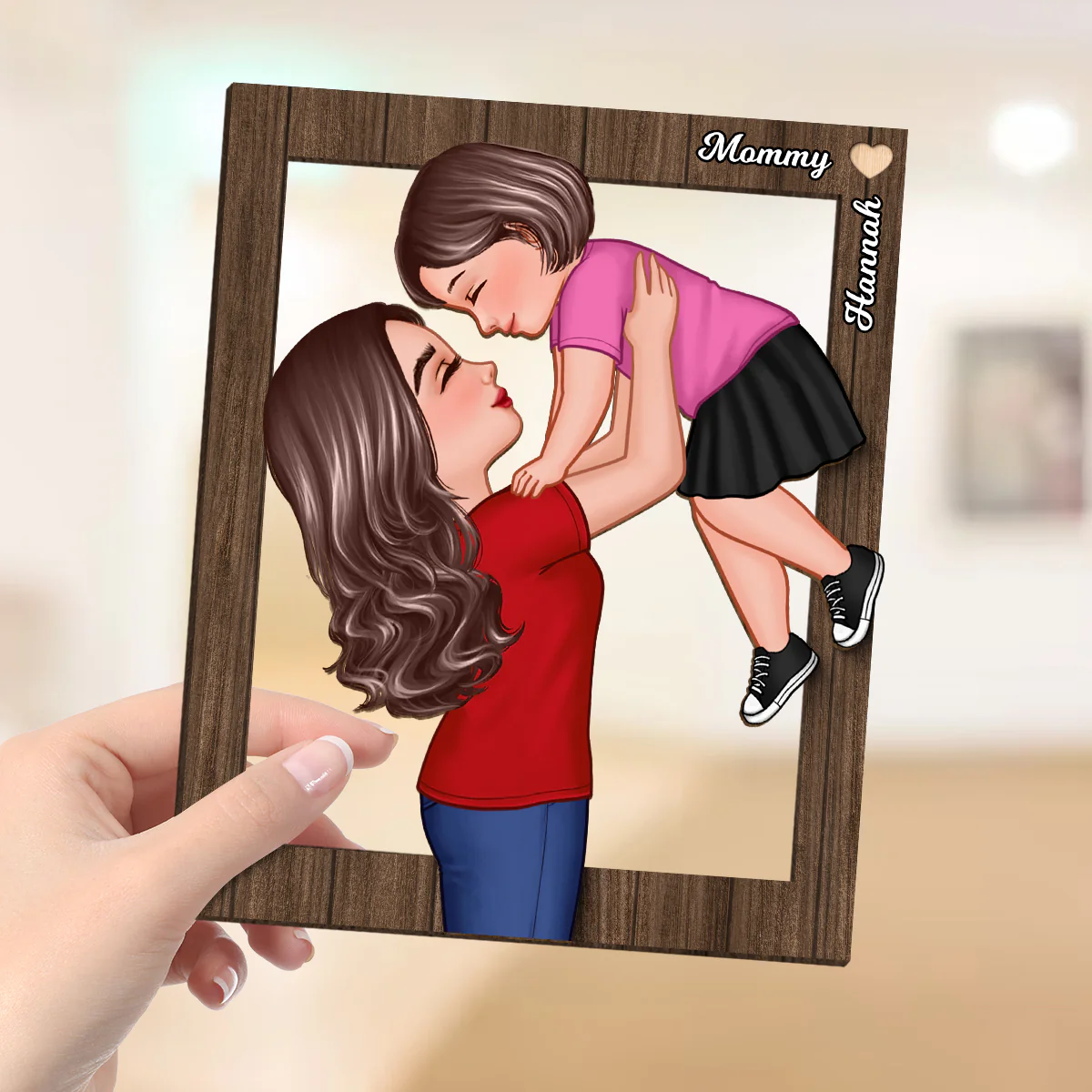 Grandma Mom Lifting Kid Frame Personalized 2-Layer Wooden Plaque - Image 4
