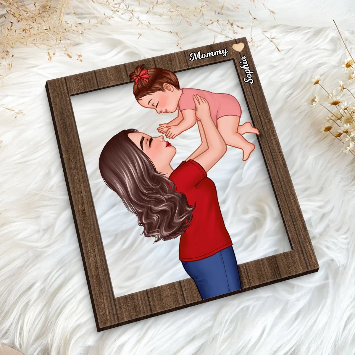 Grandma Mom Lifting Kid Frame Personalized 2-Layer Wooden Plaque - Image 5