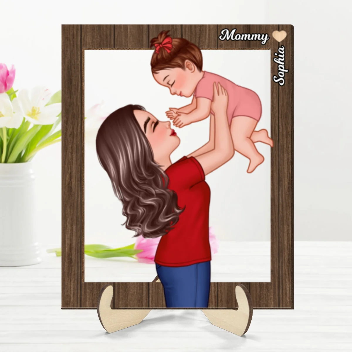 Grandma Mom Lifting Kid Frame Personalized 2-Layer Wooden Plaque - Image 8
