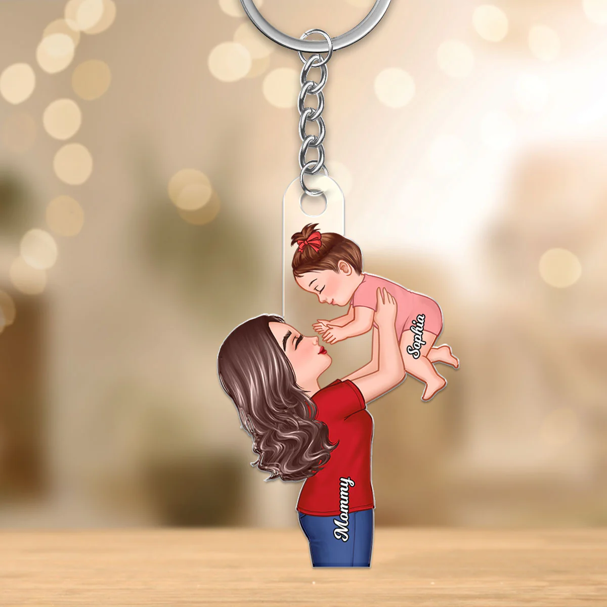 Grandma Mom Lifting Kid Personalized Acrylic Keychain, Gift - Image 3