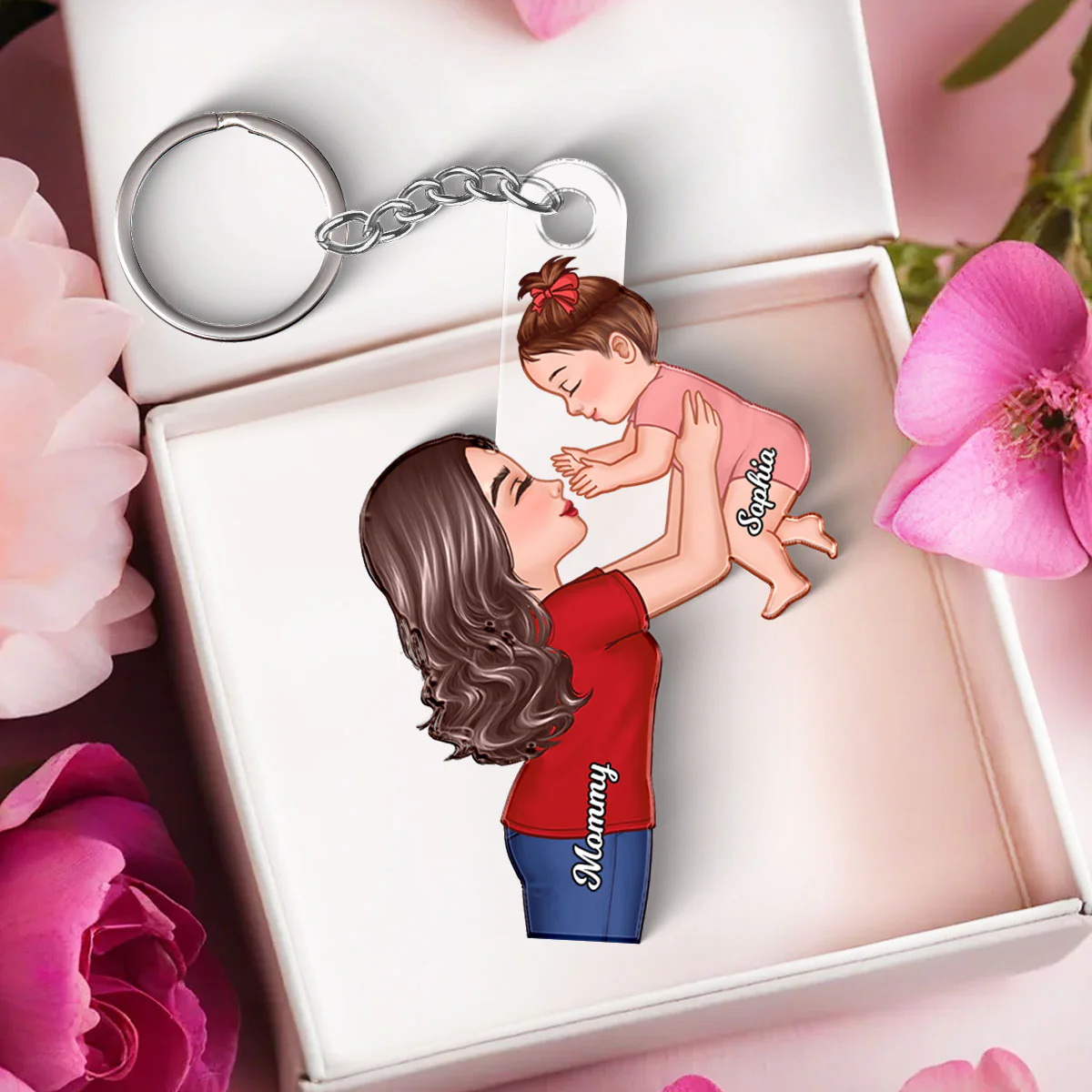 Grandma Mom Lifting Kid Personalized Acrylic Keychain, Gift - Image 4