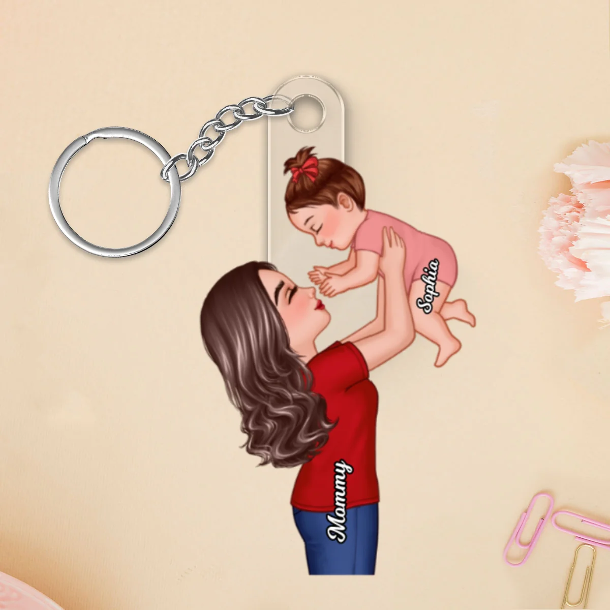 Grandma Mom Lifting Kid Personalized Acrylic Keychain, Gift - Image 7