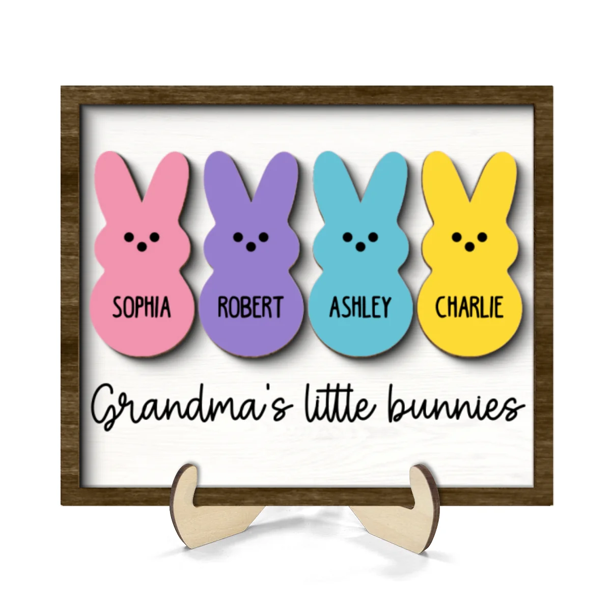 Grandma Mom Little Bunnies Personalized 2-Layer Wooden Plaque - Image 11