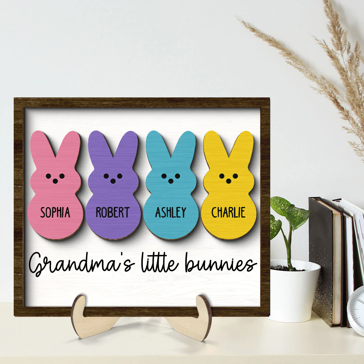 Grandma Mom Little Bunnies Personalized 2-Layer Wooden Plaque - Image 2