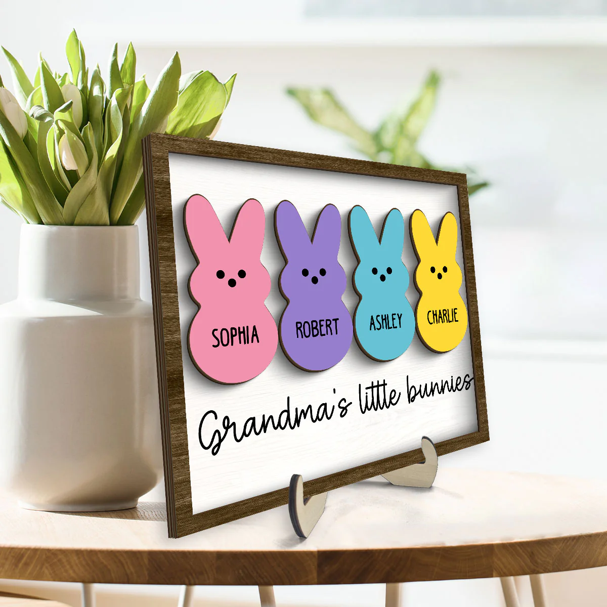 Grandma Mom Little Bunnies Personalized 2-Layer Wooden Plaque - Image 3