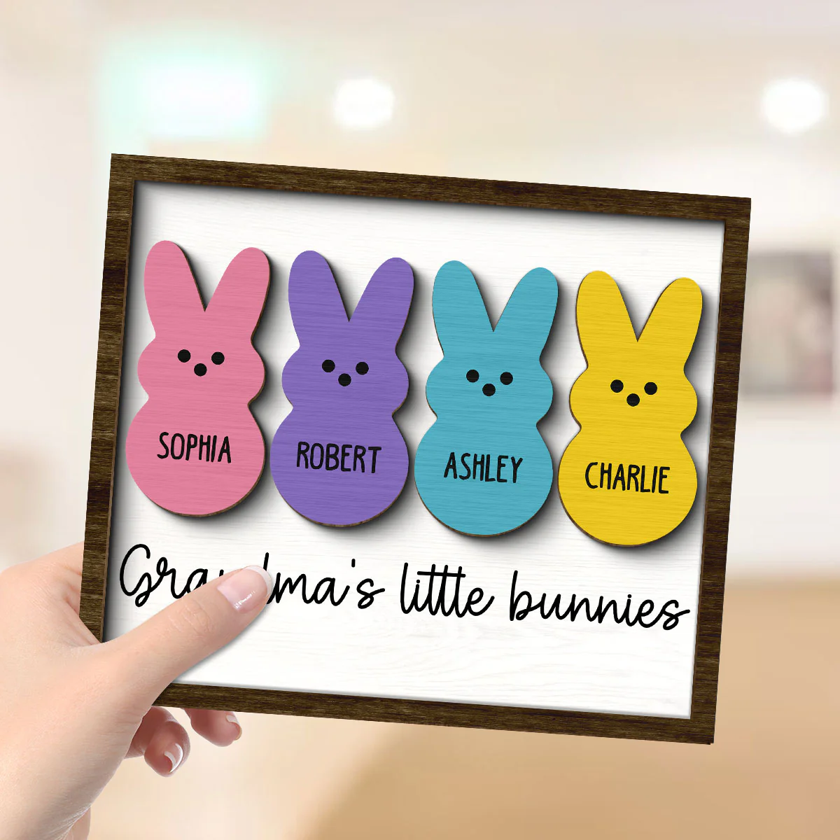 Grandma Mom Little Bunnies Personalized 2-Layer Wooden Plaque - Image 4