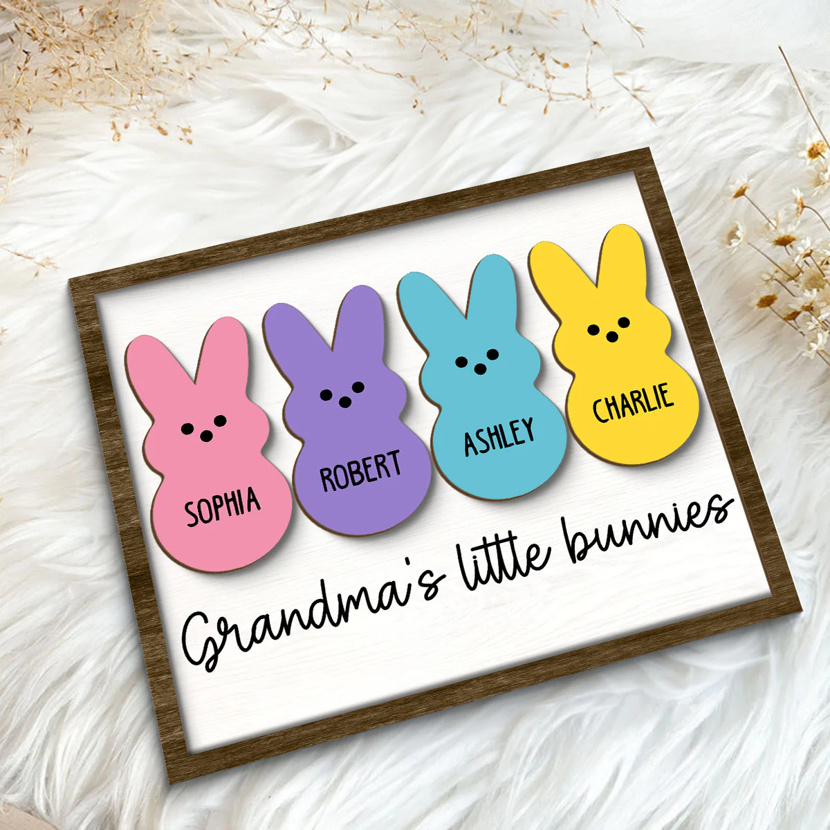 Grandma Mom Little Bunnies Personalized 2-Layer Wooden Plaque - Image 5