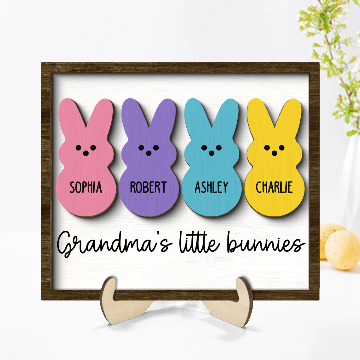 Grandma Mom Little Bunnies Personalized 2-Layer Wooden Plaque - Image 7