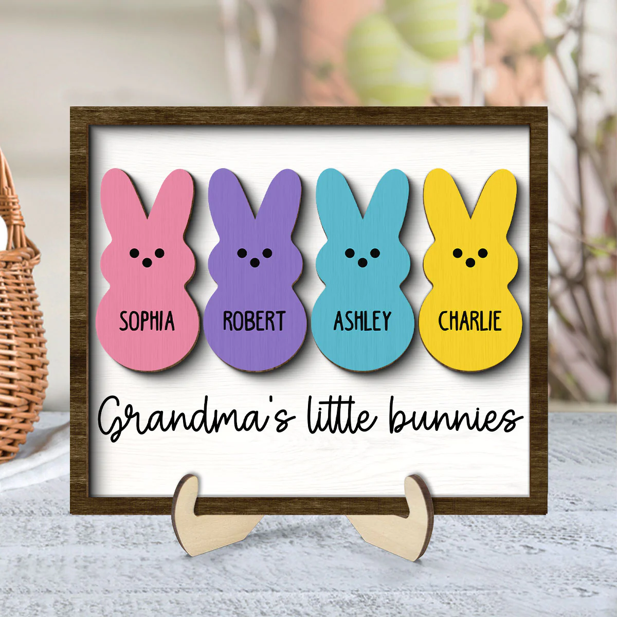 Grandma Mom Little Bunnies Personalized 2-Layer Wooden Plaque - Image 8