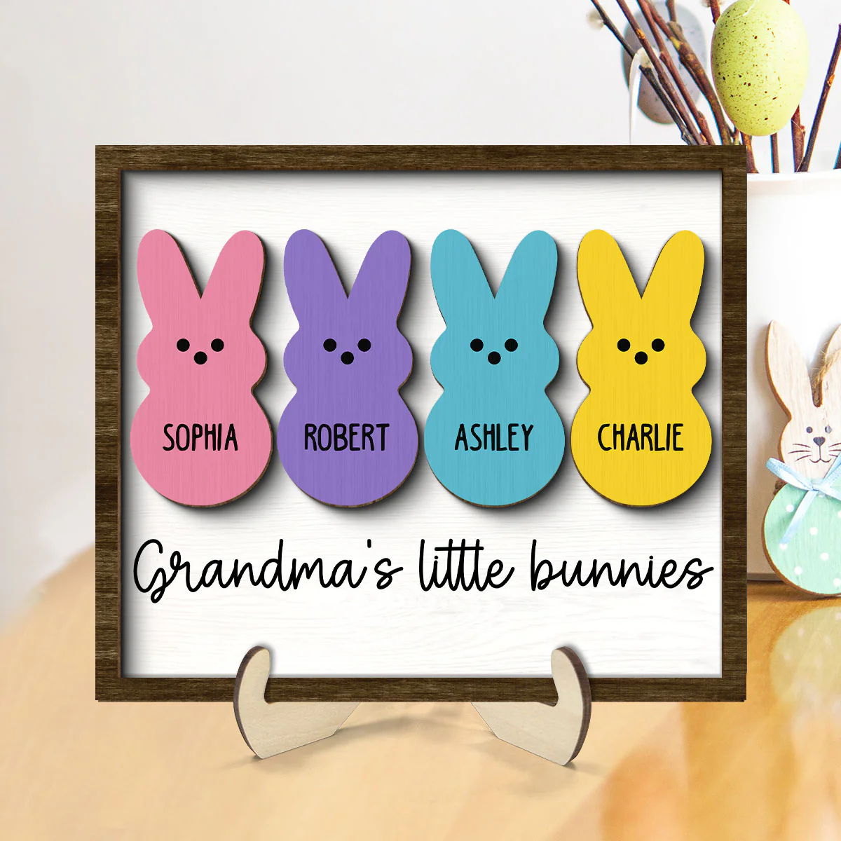 Grandma Mom Little Bunnies Personalized 2-Layer Wooden Plaque - Image 9