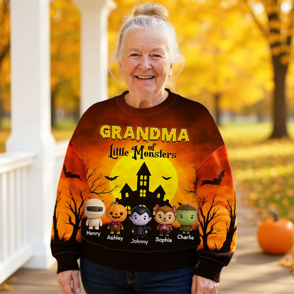 Grandma Mom Little Monsters Personalized 3D Sweatshirt, Halloween gift for Grandma - Image 2
