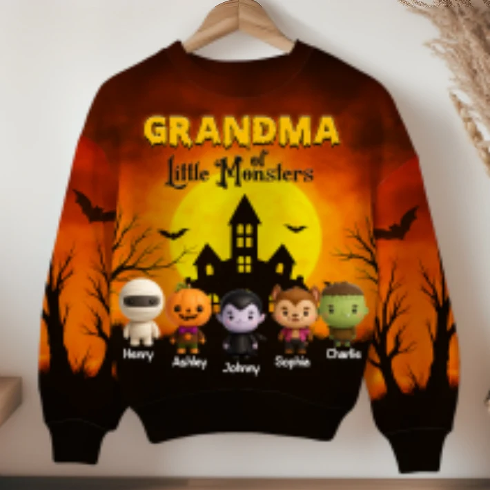 Grandma Mom Little Monsters Personalized 3D Sweatshirt, Halloween gift for Grandma - Image 9