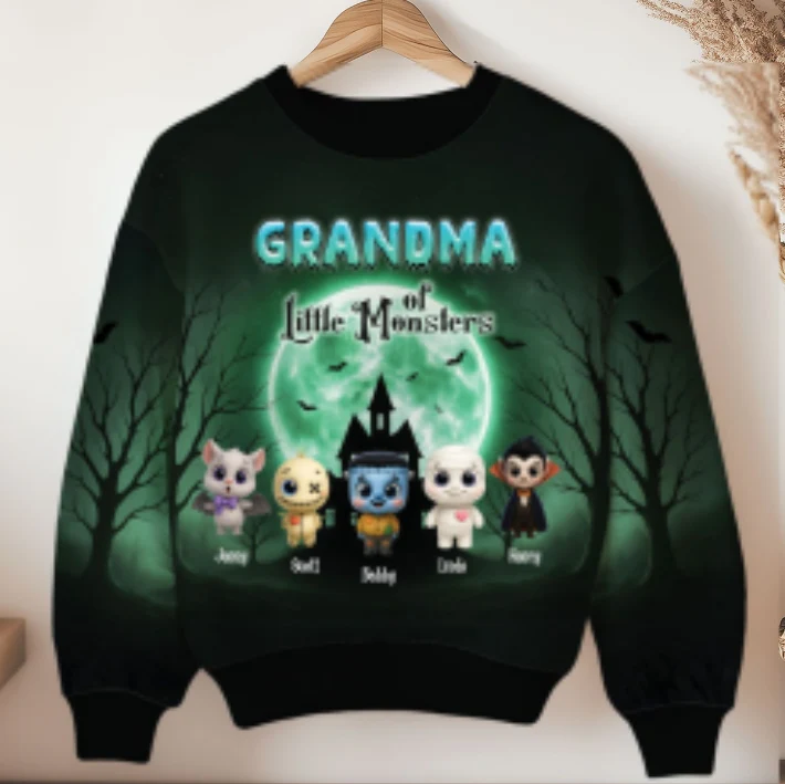 Grandma Mom Little Monsters Teal Theme Personalized 3D Sweatshirt, Halloween gift for Grandma - Image 10