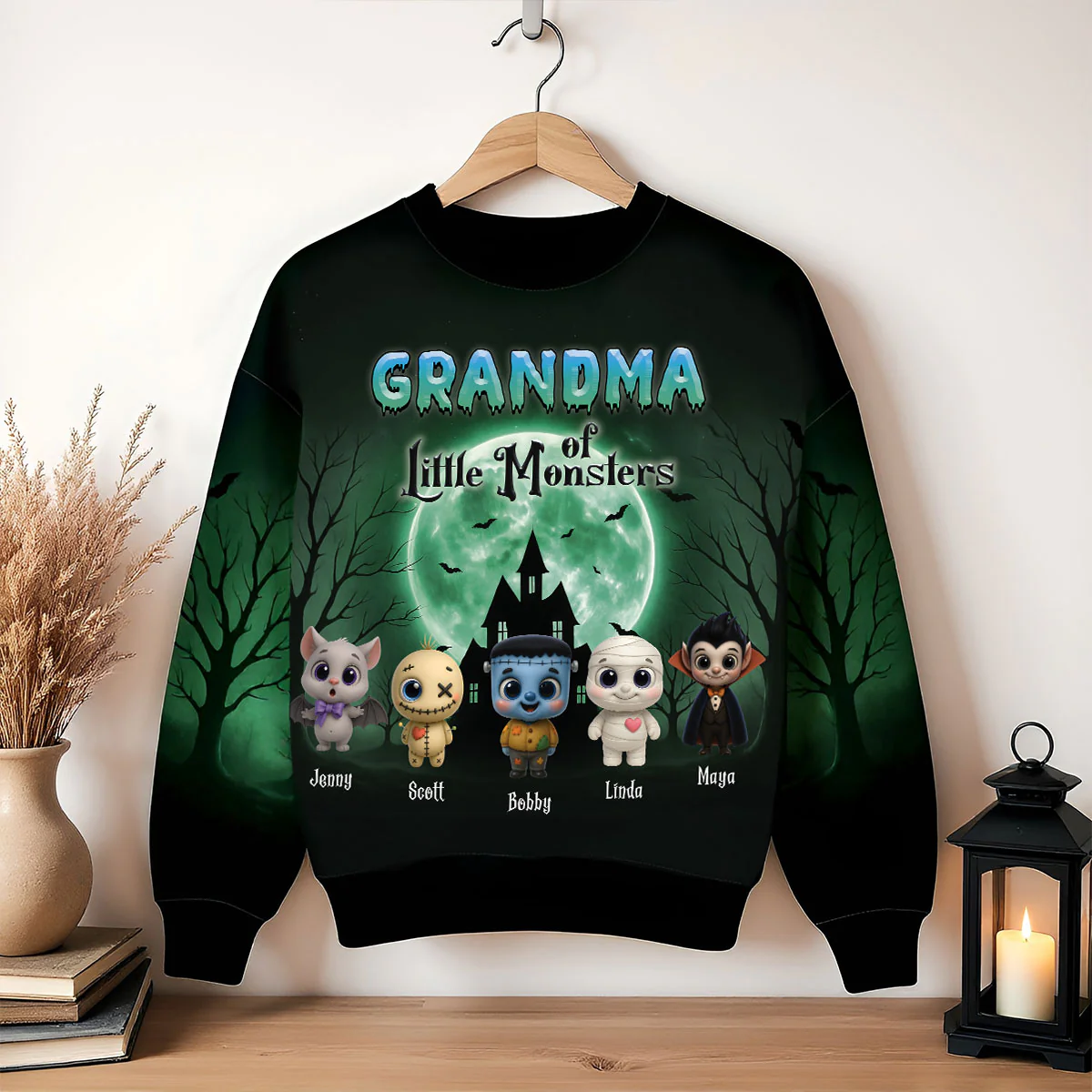 Grandma Mom Little Monsters Teal Theme Personalized 3D Sweatshirt, Halloween gift for Grandma - Image 5