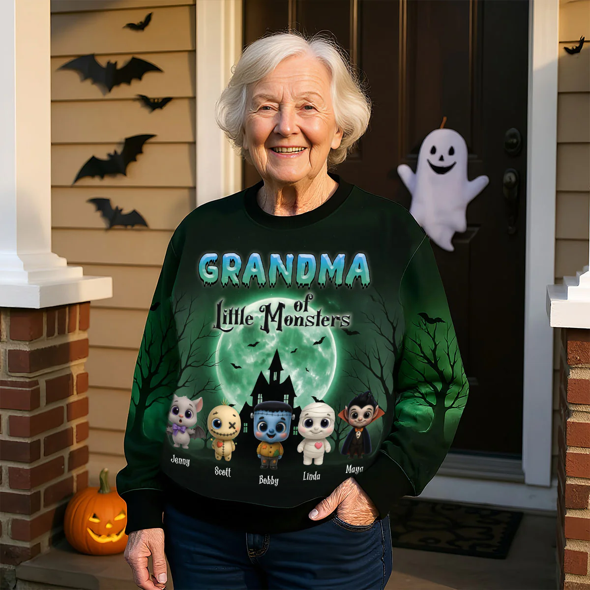 Grandma Mom Little Monsters Teal Theme Personalized 3D Sweatshirt, Halloween gift for Grandma - Image 6