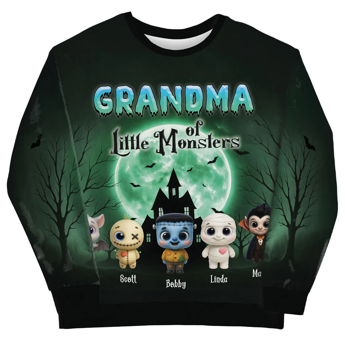 Grandma Mom Little Monsters Teal Theme Personalized 3D Sweatshirt, Halloween gift for Grandma - Image 7