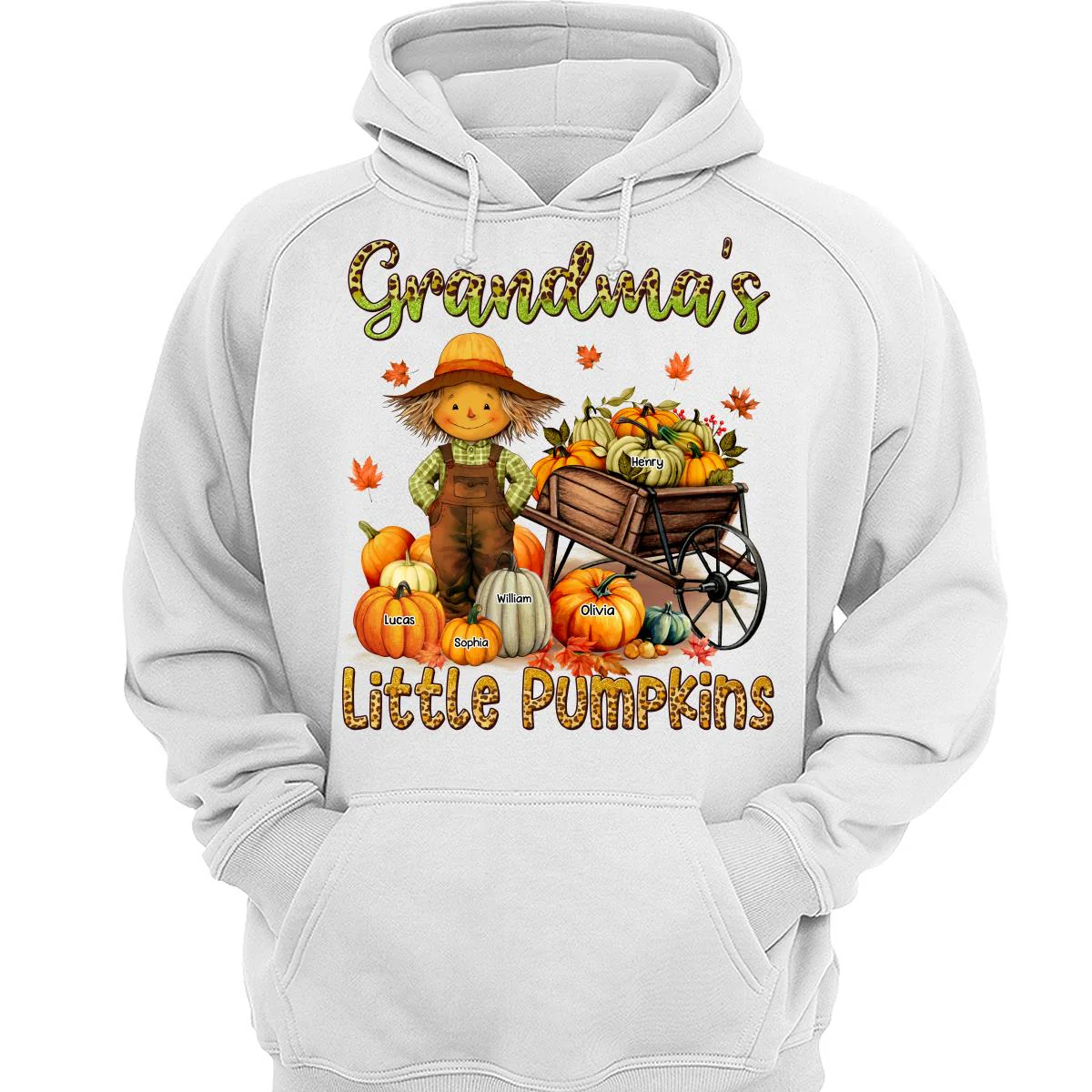 Grandma Mom Little Pumpkin Leopard Scarecrow Personalized Shirt - Image 3