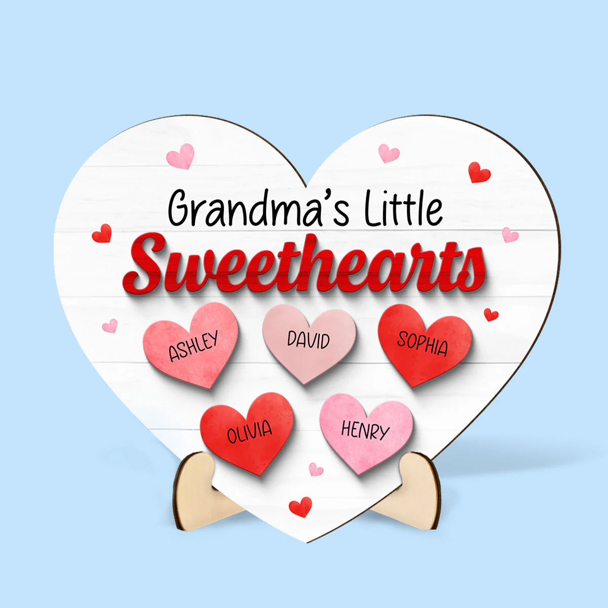 Grandma Mom Little Sweathearts Personalized 2-layer Wooden Plaque