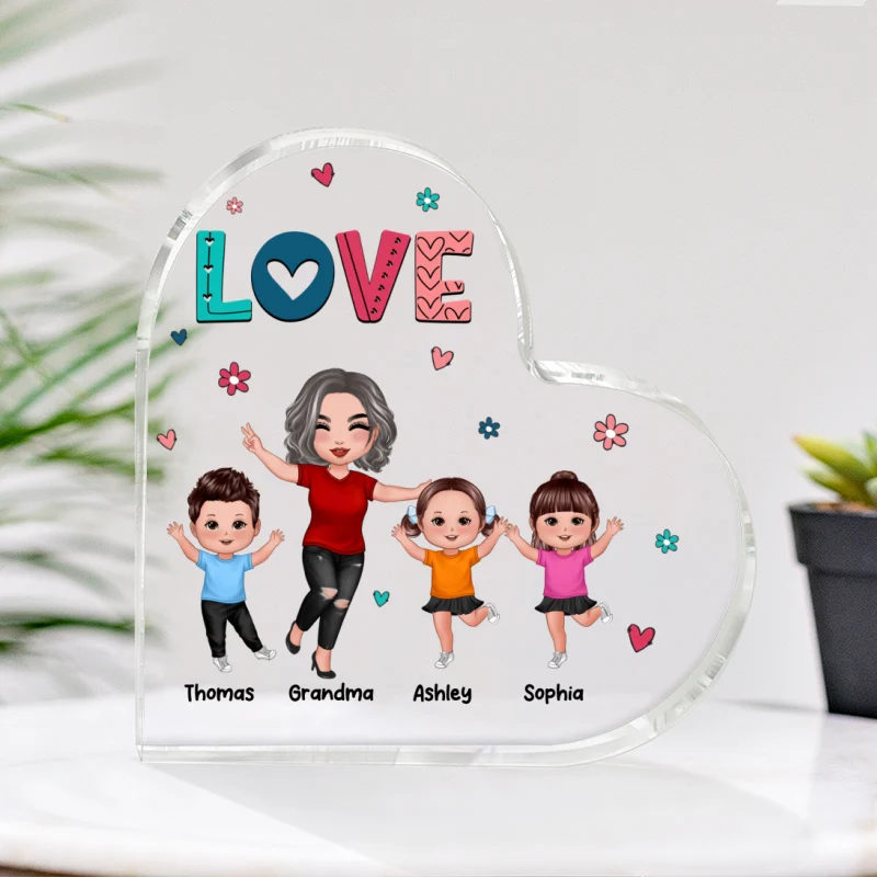 Grandma Mom Love Cute Colorful Pattern Personalized Acrylic Heart Plaque - Image 4