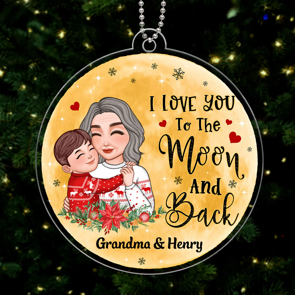 Grandma Mom Love To The Moon And Back Big Moon Personalized Acrylic Ornament - Image 2
