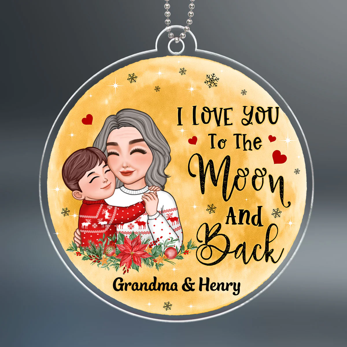 Grandma Mom Love To The Moon And Back Big Moon Personalized Acrylic Ornament - Image 3