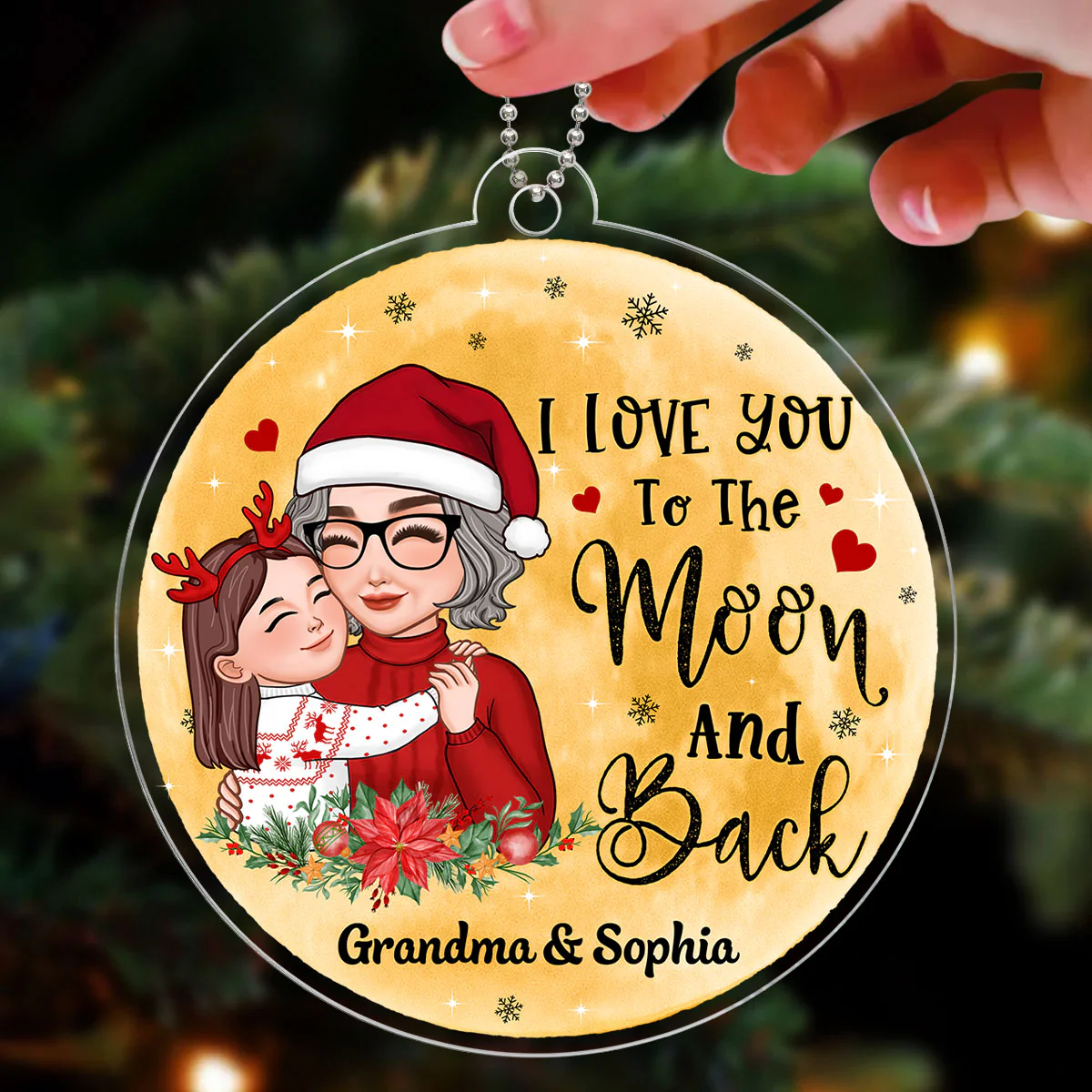 Grandma Mom Love To The Moon And Back Big Moon Personalized Acrylic Ornament - Image 4