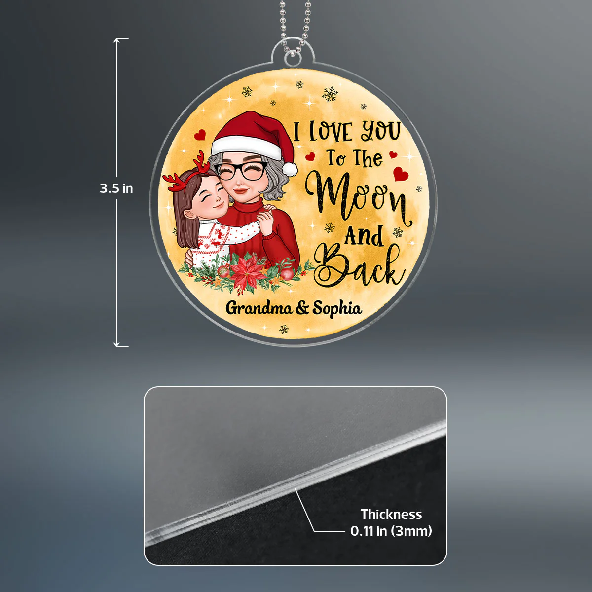 Grandma Mom Love To The Moon And Back Big Moon Personalized Acrylic Ornament - Image 5