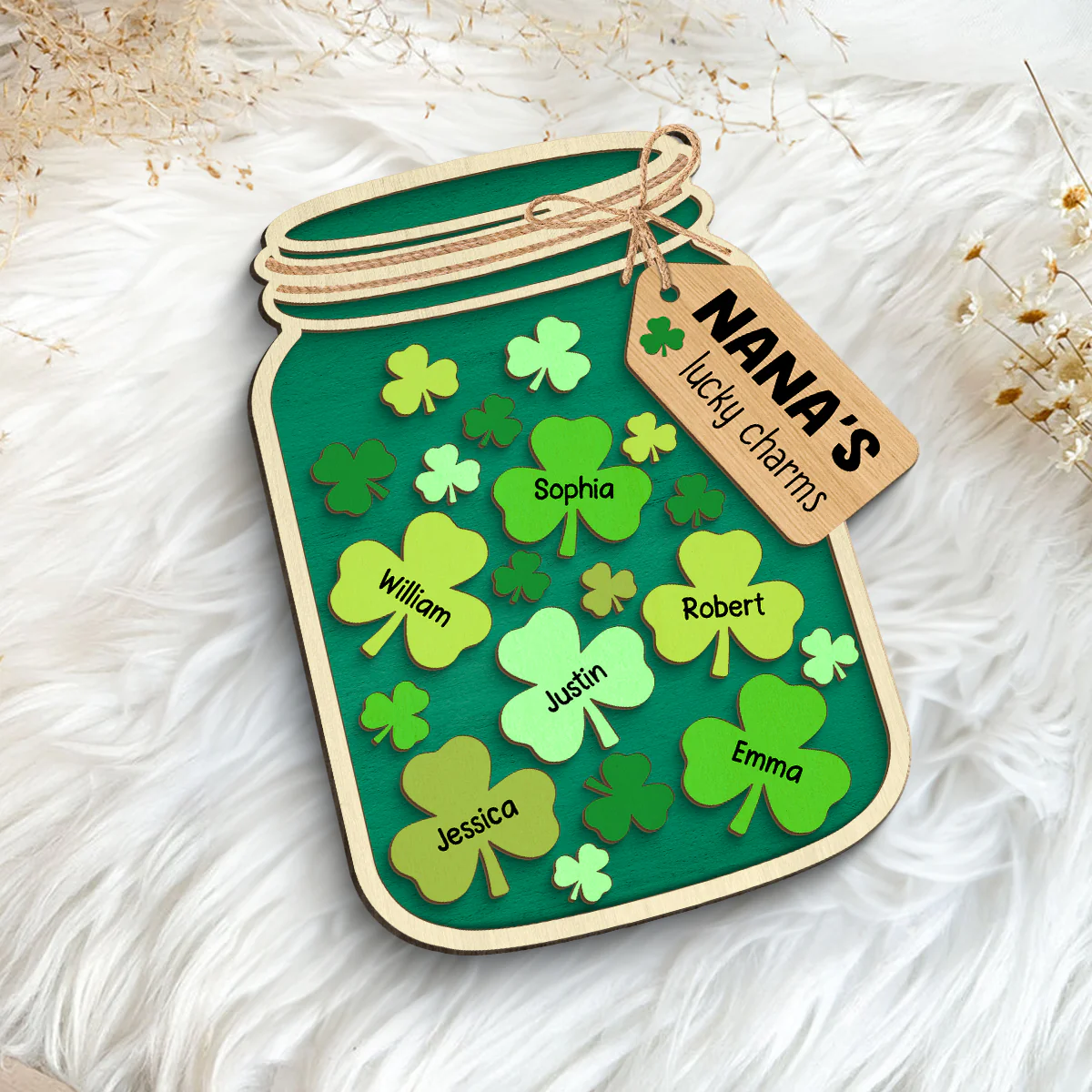 Grandma Mom Lucky Charm Jar St. Patrick's Day Personalized 2-layer Wooden Plaque - Image 5