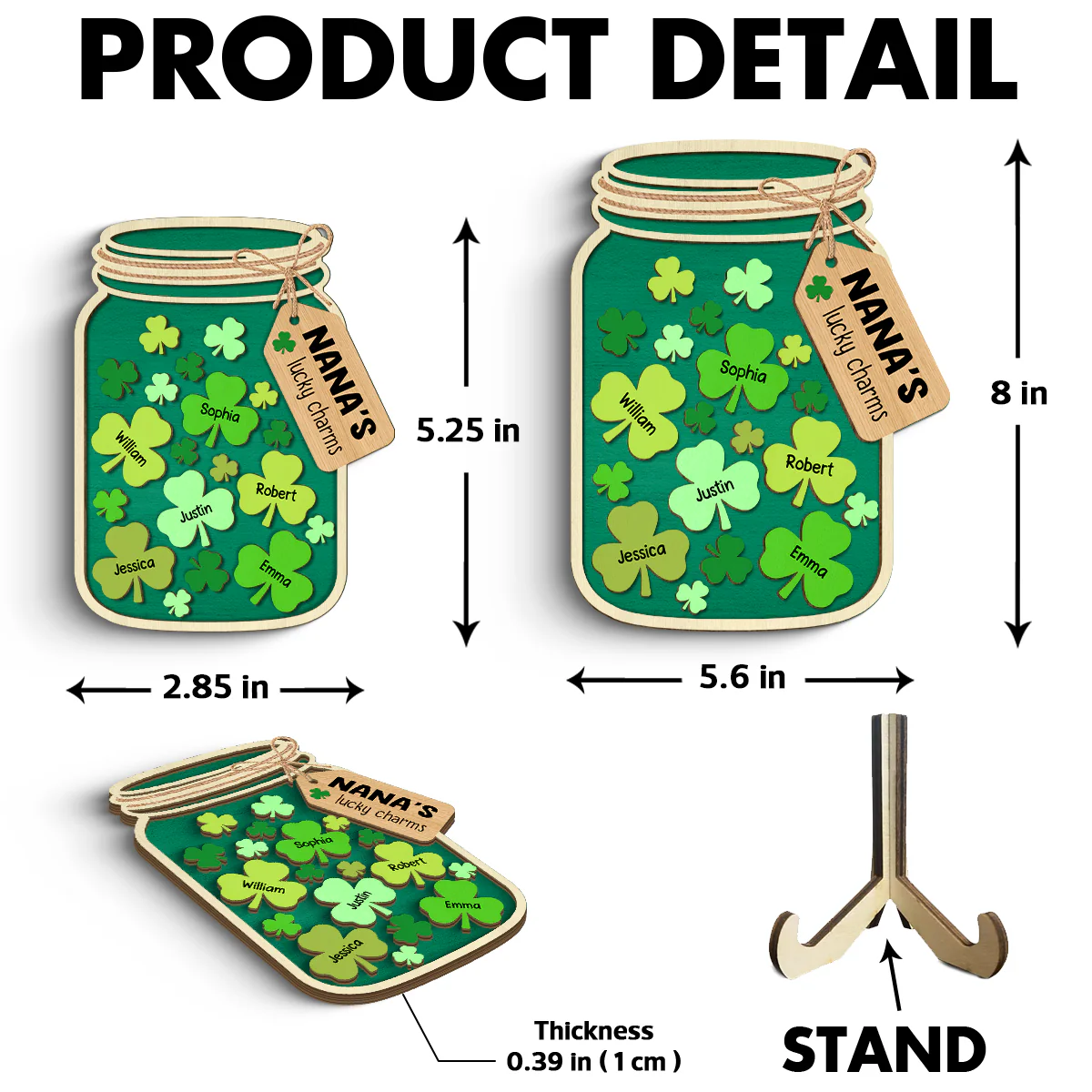 Grandma Mom Lucky Charm Jar St. Patrick's Day Personalized 2-layer Wooden Plaque - Image 6