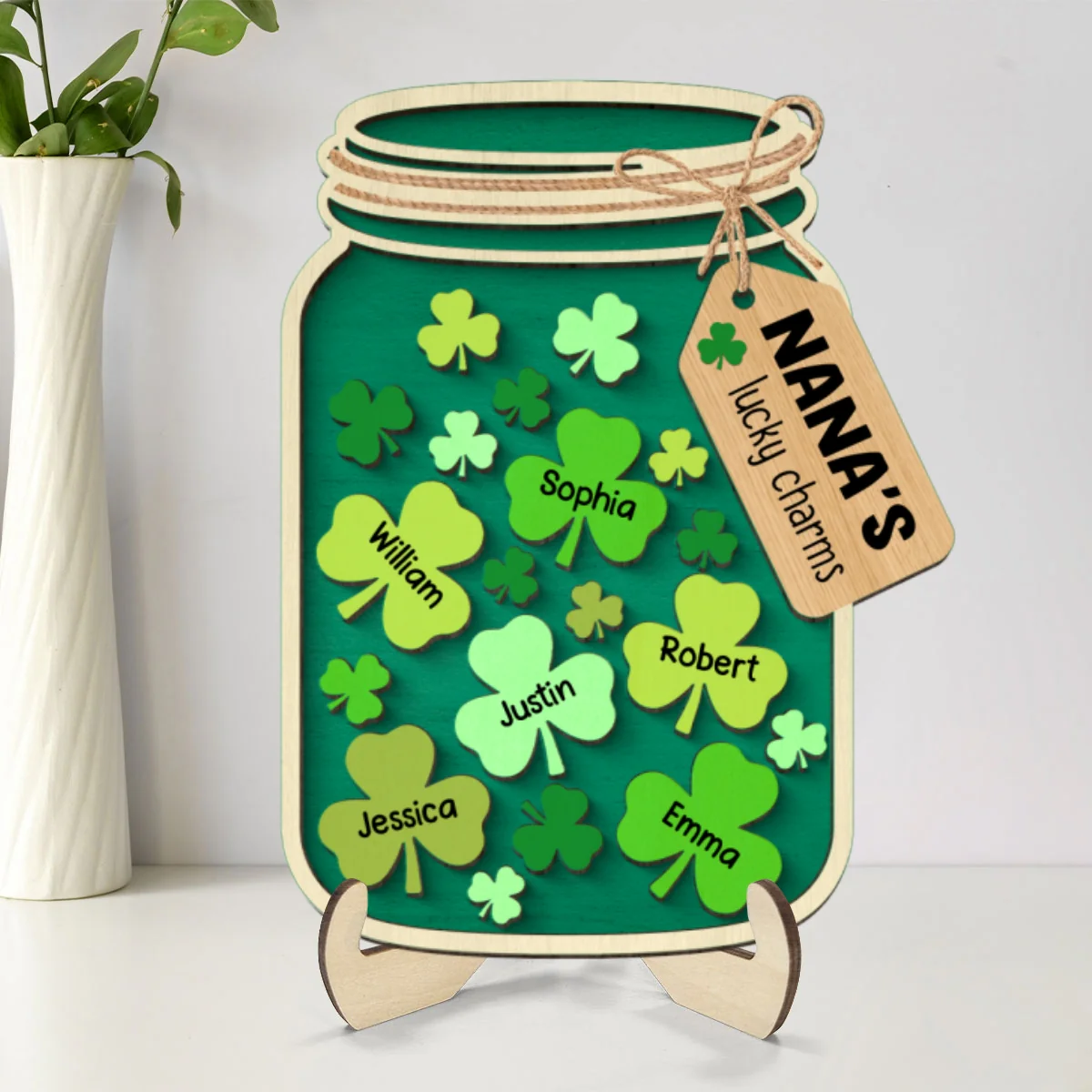 Grandma Mom Lucky Charm Jar St. Patrick's Day Personalized 2-layer Wooden Plaque - Image 8