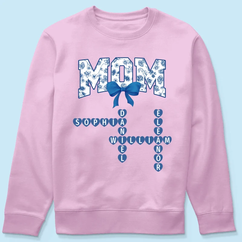 Grandma Mom Mimi Nana Gigi Floral Toile Blue Flower Grandkids Names Crosswords Personalized Shirt - Image 23