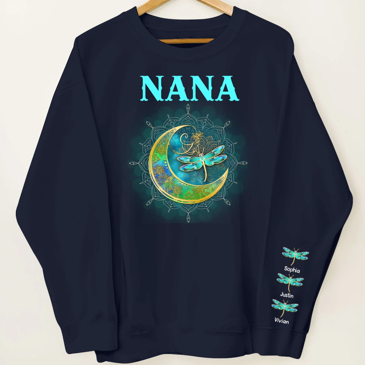 Grandma Mom Moon Mandala Dragonflies Personalized Sleeve Printed Sweatshirt - Image 8