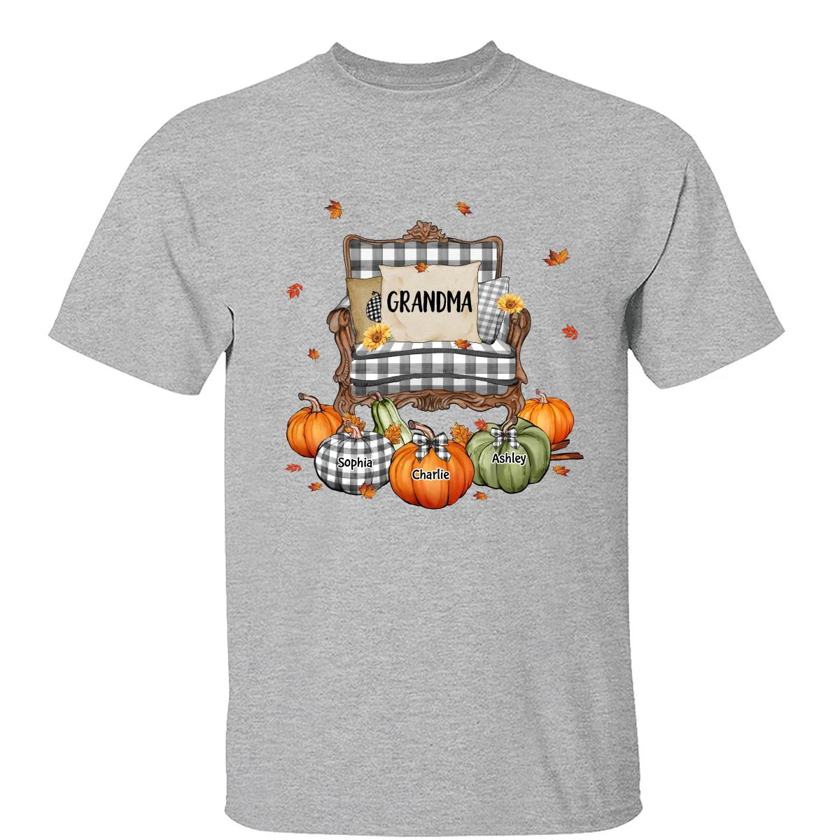Grandma Mom Pattern Chair And Pumpkins Personalized Shirt