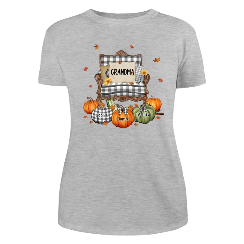 Grandma Mom Pattern Chair And Pumpkins Personalized Shirt - Image 10