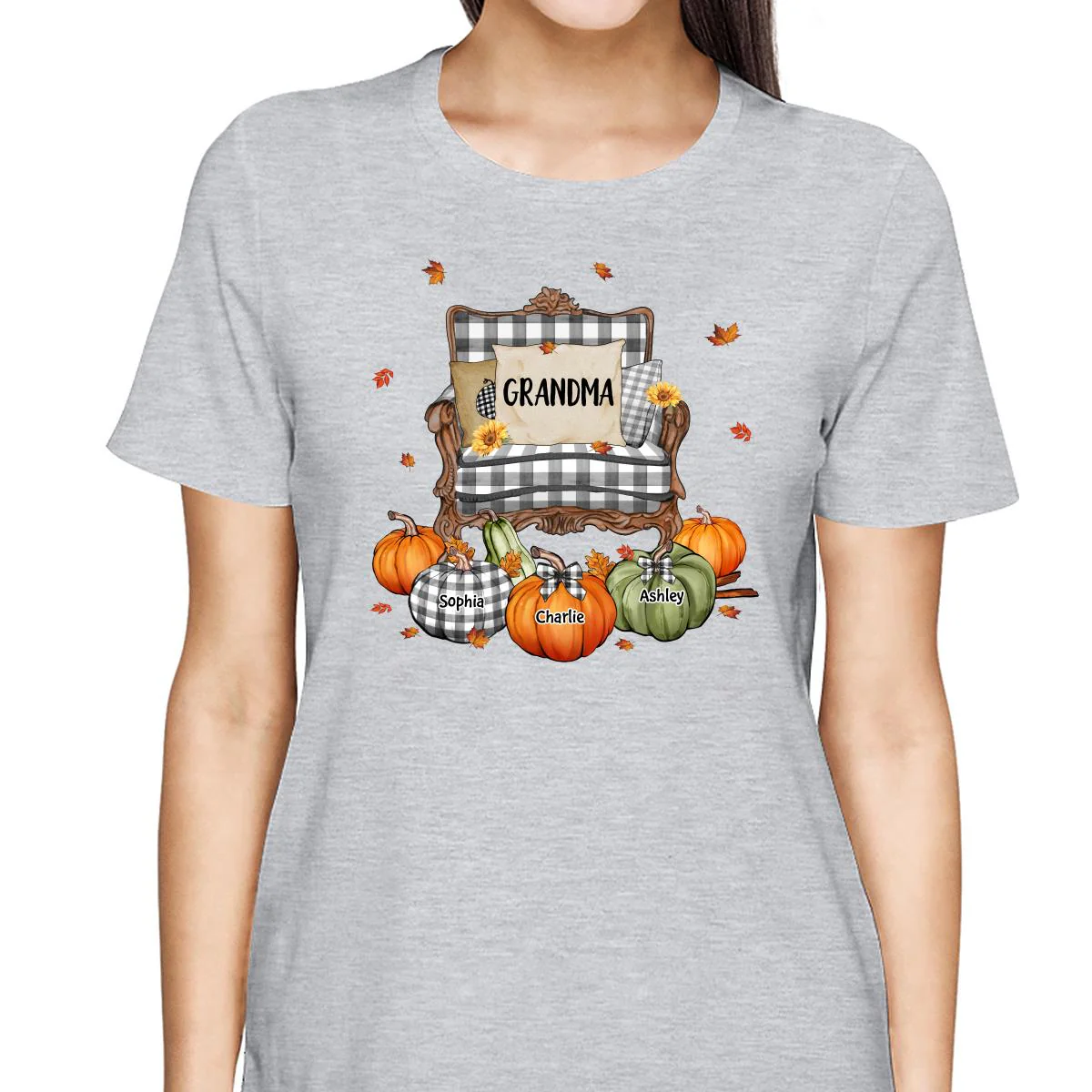 Grandma Mom Pattern Chair And Pumpkins Personalized Shirt - Image 2