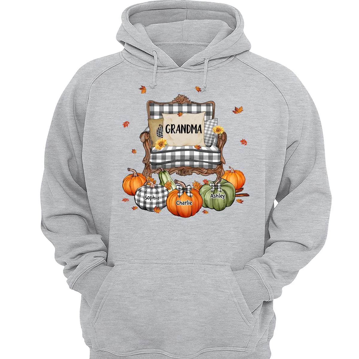 Grandma Mom Pattern Chair And Pumpkins Personalized Shirt - Image 3