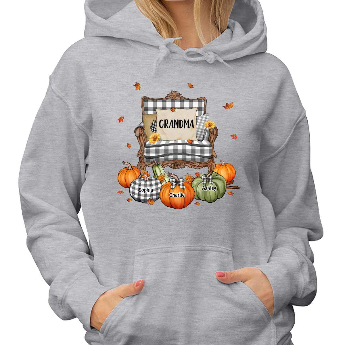 Grandma Mom Pattern Chair And Pumpkins Personalized Shirt - Image 4