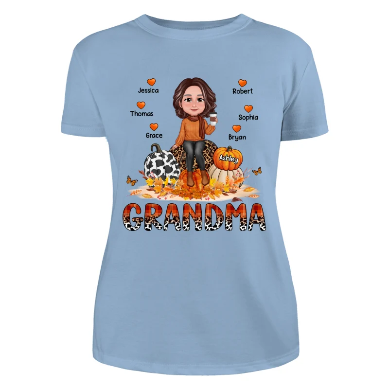 Grandma Mom Patterned Hearts Pumpkins Fall Season Personalized Shirt - Image 12