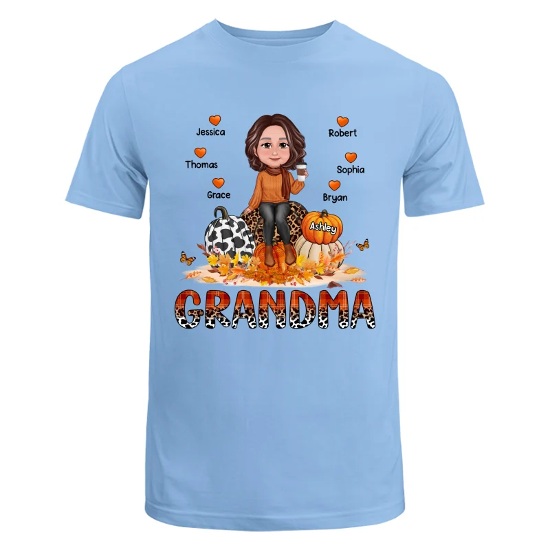 Grandma Mom Patterned Hearts Pumpkins Fall Season Personalized Shirt - Image 8