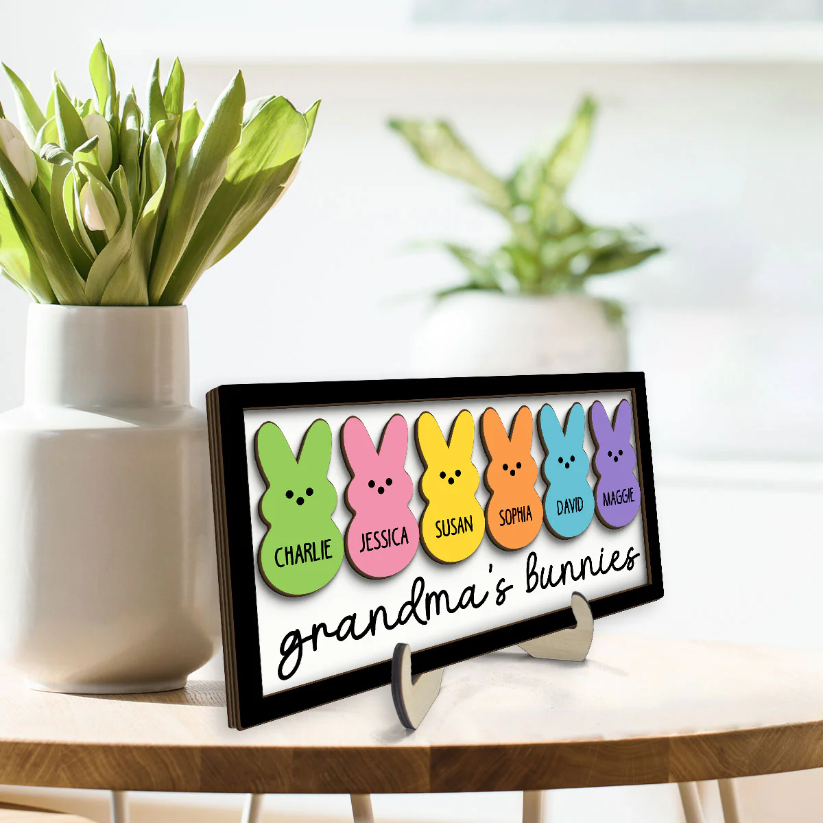 Grandma Mom Peeps Easter Gift Personalized 2-layer Wooden Plaque - Image 3