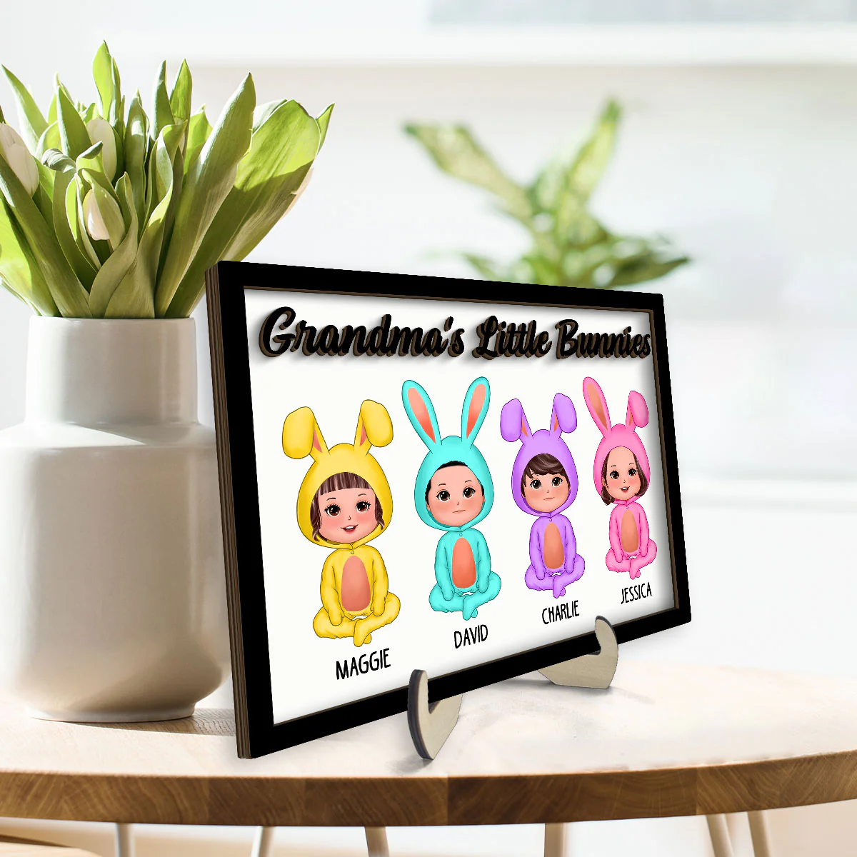 Grandma Mom Peeps Kids Easter Gift Personalized 2-layer Wooden Plaque - Image 3