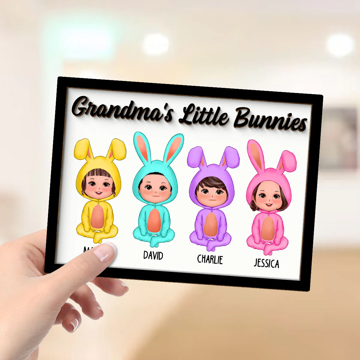 Grandma Mom Peeps Kids Easter Gift Personalized 2-layer Wooden Plaque - Image 4