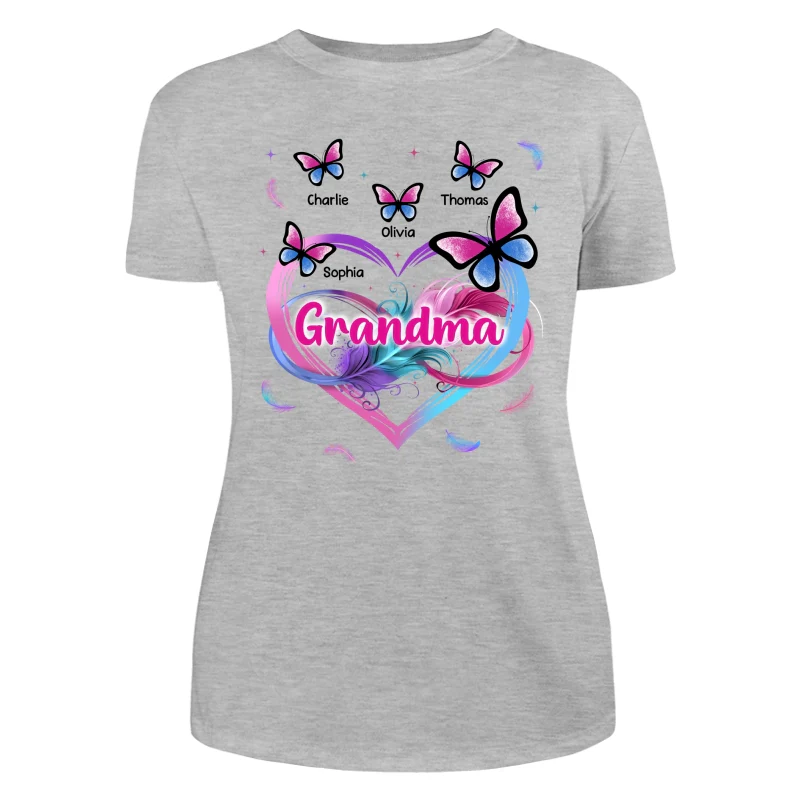 Grandma Mom Pink Blue Heart Infinity Butterflies Personalized Shirt - Image 10