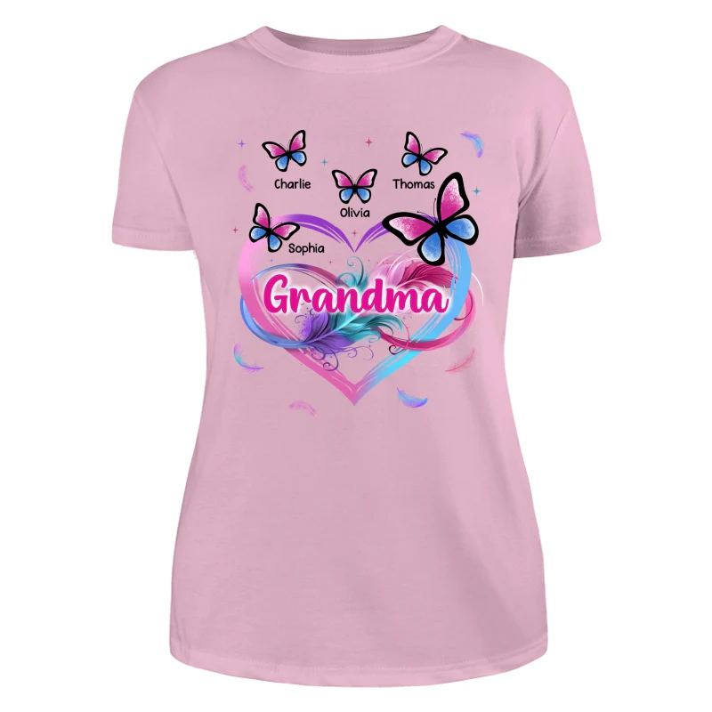 Grandma Mom Pink Blue Heart Infinity Butterflies Personalized Shirt - Image 11